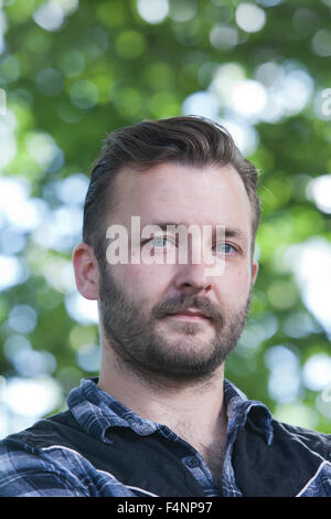 Joe Sumner, grafische Illustrator & Evie Wyld, die britisch-australische Schriftstellerin an das Edinburgh International Book Festival 2015. (links nach rechts) Anna Crowe, Rachel McCrum & Jennifer Williams, Foto von Gary Doak/Writer Bilder WELTRECHTE Stockfoto