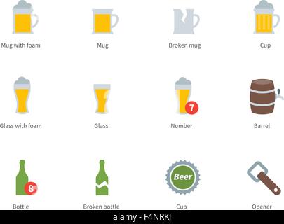 Bier und Getränke Farbe Symbole auf weißem Hintergrund. Stock Vektor