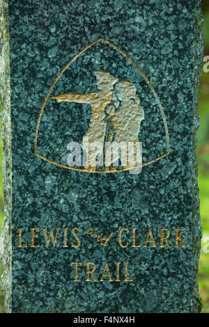 Lewis & Clark Trail Symbol, Cape Enttäuschung State Park, Lewis und Clark National Historical Park, Washington Stockfoto