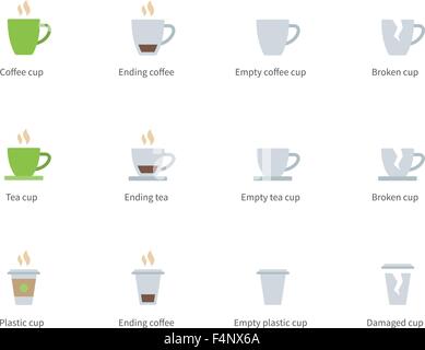Kaffee-Obertasse farbige Icons auf weißem Hintergrund Stock Vektor