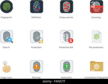 Fingerabdruck-farbige Icons auf weißem Hintergrund Stock Vektor