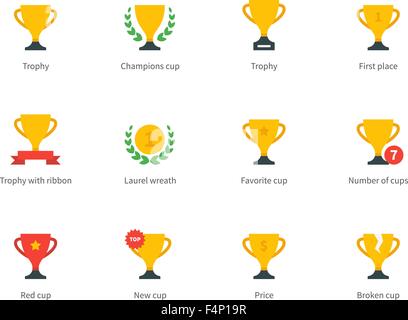 Trophäen und Auszeichnungen farbige Symbole auf weißem Hintergrund. Stock Vektor