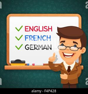 Fremde Sprachen Lehrer vor dem Whiteboard Stock Vektor