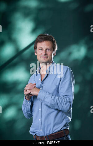 Christophe Galfard, französischer theoretischer Physiker und Autor, auf dem Edinburgh International Book Festival 2015. Stockfoto