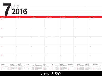 Einfache Tabelle Kalender für das Jahr 2016 Stockfoto