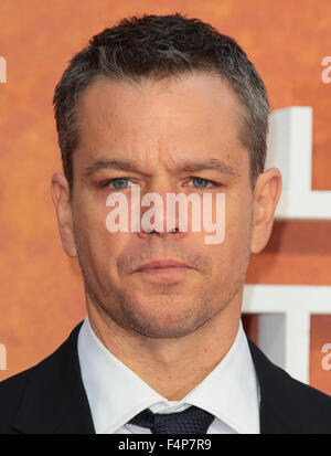 London, UK, 24. September 2015: Matt Damon besucht The Martian Film-Premiere in London Stockfoto