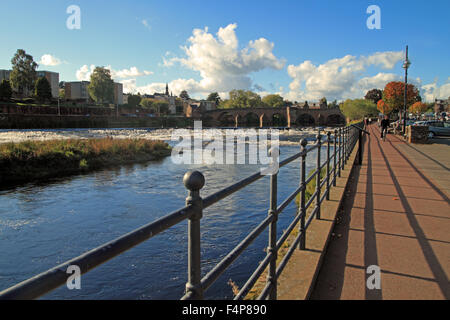 Dumfries, Schottland. Die Devorgilla Brücke überspannt den Fluss Nith und ist eine der ältesten Brücken in Schottland. Stockfoto