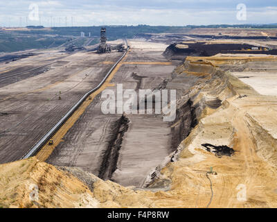 Verkratert Landschaft des Feldes, Tagebau Garzweiler, Deutschlands größte Tagebau Grube für Braunkohle-Gewinnung. Stockfoto