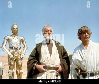 Anthony Daniels, Alec Guinness, Mark Hamill / Star Wars - A New Hope 1977 unter der Regie von George Lucas Stockfoto