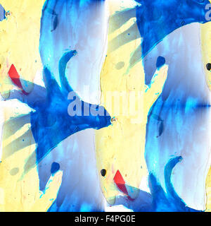 nahtlose blau gelben Hintergrund Aquarell Farbe orange Wasser abstrakte Kunst Stockfoto