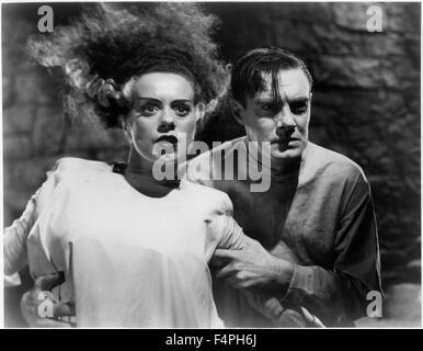 Elsa Lanchester, Colin Clive am Set des Films "Der Braut von Frankenstein", 1935 Stockfoto