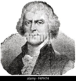 Thomas Jefferson (1743-1826), 3. Präsident der Vereinigten Staaten, Gravur, 1889 Stockfoto