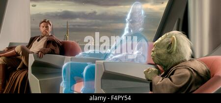 Ewan McGregor (Obi-Wan Kenobi), Silas Carson (Jedi Ki-Adi-Mundi) und Yoda / Star Wars-Episode III – die Rache der Sith / 2005, Regie: George Lucas, Walt Disney Studios Motion Pictures. Stockfoto