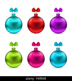 Kollektion bunt gläsernen Weihnachtskugeln mit Bögen Stock Vektor