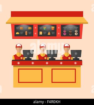 Arbeitnehmer mit Registrierkasse im Cafe Stock Vektor