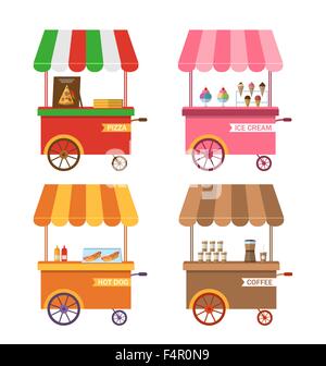 Set Icons Trolley Cart Pizza Stock Vektor