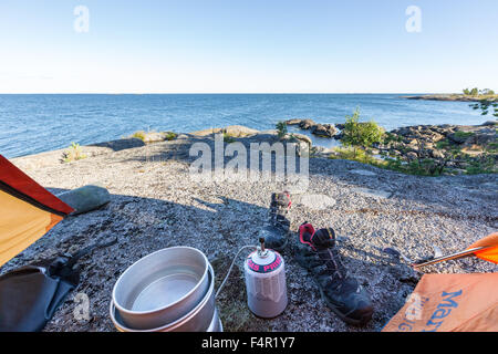 Camping am Påvskär Insel, Kirkkonummi, Finnland, Europa, EU Stockfoto