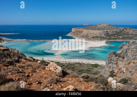 Blick vom Hügel über Balos Beach in Kreta Stockfoto