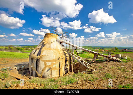 Holzkohle-Produktionsanlage in ländlichen Region in Kroatien Stockfoto