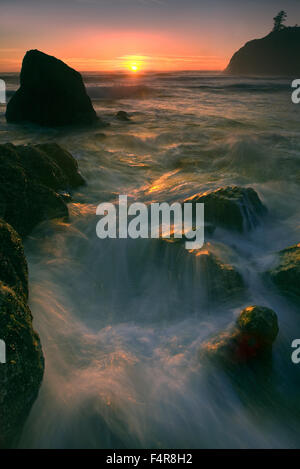 Küsten, Heuhaufen, Ozeane, Ruby Beach, Sunset, Olympische Halbinsel, Olympic, National Park, Halbinsel, Washington, Washington Sta Stockfoto