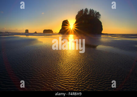 Zweiten Strand, Olympic Nationalpark Olympic Peninsula, Ozean, Wasser, Heuhaufen, Gabeln, Sonnenuntergang, Stockfoto