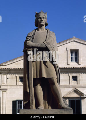 König Alfonso III. von Aragon (1265-1291) namens The Liberal. Denkmal auf dem Conquest-Platz (Plaza De La Conquista). Mao. Menorca. Balearischen Inseln. Spanien. Stockfoto