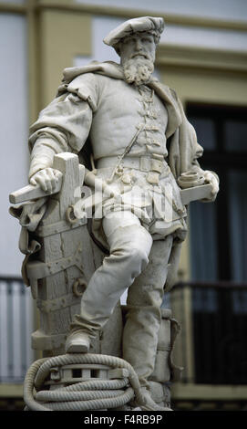 Juan Sebastian Elcano (1476-1526). Spanische Entdecker und Navigator. Statue von Ricardo Bellver Ramon (1845-1924), 1888. Getaria. Spanien. Stockfoto