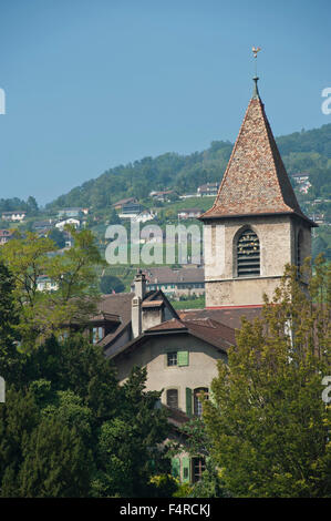 Lutry, Weltkulturerbe, Kulturerbe, UNESCO, Lavaux, Kirche, Schweiz, Waadt, Dorf, Stockfoto