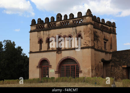 Mittelalterliche Gebäude des Fasil Ghebbi oder Gemp Gondar oder Gonder, eine Stadt und separate Woreda in Äthiopien. Befindet sich in Semien unterwegs Stockfoto
