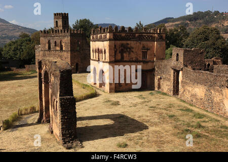 Mittelalterliche Gebäude des Fasil Ghebbi oder Gemp Gondar oder Gonder, eine Stadt und separate Woreda in Äthiopien. Befindet sich in Semien unterwegs Stockfoto