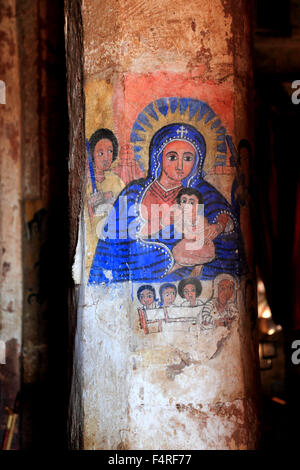 Wandgemälde in der Kirche von Rock Abraha Atsbeha, Kloster Abraha wa Atsbeha, Stockfoto