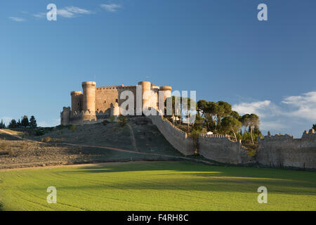 Schloss, La Mancha, Landschaft, Region, Spanien, Europa, Frühling, Architektur, Belmonte, bunte, Cuenca, grün, Geschichte, keine Peopl Stockfoto