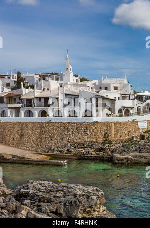 Binibeca, Angeln, Landschaft, Menorca, Balearen, Spanien, Europa, Frühling, Dorf, Architektur, Balearen, Bucht, Insel, Mediterra Stockfoto