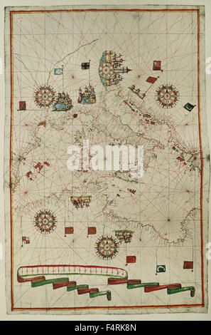 PORTOLAN Atlas of the World von Joan Martines (1556-1590). Messina, 1587. Westliches Mittelmeer. Nationalbibliothek. Madrid. Spanien. Stockfoto