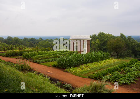 Reihenhaus Bauernhof am Hang in Monticello, der ehemaligen Heimat des Präsidenten Thomas Jefferson. Stockfoto