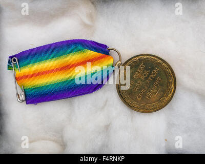 Britische WW1 Victory Medal. Der große Krieg für Zivilisation. Auf Watte gespeichert. Stockfoto