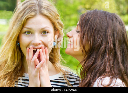 Mädchen erzählen Neuigkeiten Stockfoto