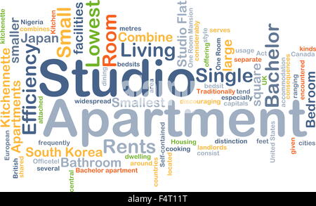 Hintergrund-Konzept Wordcloud Illustration des Studio-apartment Stockfoto