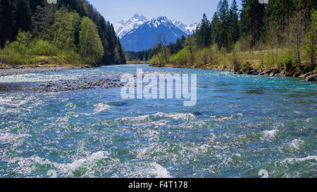 Allgäu, Allgäuer Alpen, Bayern, Deutschland, Europa, Fluss, Fluss, Bergfluss, Iller, Illertal, Nebenfluss, Oberallgäu, Oberstdorf, Stockfoto