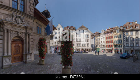 Schweiz, Europa, Luzern, Luzern, Kornmarkt, Rathaus, Stadt, Sommer, Menschen, Stockfoto