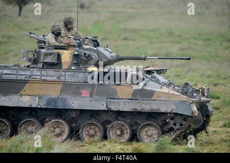 Larkhill auf Salisbury Plain, UK. 21. Oktober 2015. Britische Armee Fire Power Demonstration an Larkhill auf Salisbury Plain, Krieger Fighting Vehicle. Die Armee zeigte aus verschiedenen militärischen Mittel in diesem kombiniert Arme Manöver vor VIP Service Männer und Frauen aus dem in- und Ausland.    Bildnachweis: Geoff Moore/Dorset Media Service/Alamy Live-Nachrichten Stockfoto