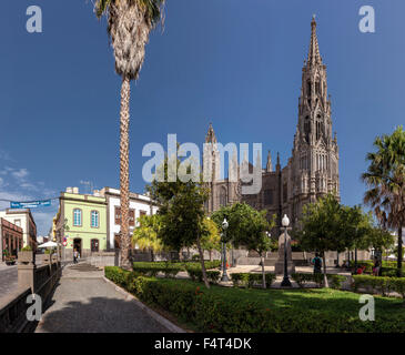 Spanien, Europa, Arucas, Gran Canaria, Kanarische Inseln, Park, Parroquia de San Juan Bautista, Kirche, Kloster, Wald, Holz, Baum Stockfoto