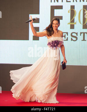 Eine amerikanische Schauspielerin Hilary Swank besucht die roten Teppich Vernissage für das 28. Tokyo International Film Festival stattfindet Stockfoto