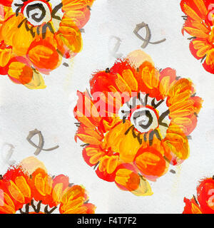 nahtlose Orange leuchtende Blume Hintergrund Aquarellpinsel Farbe Wasser abstrakte Kunst Stockfoto