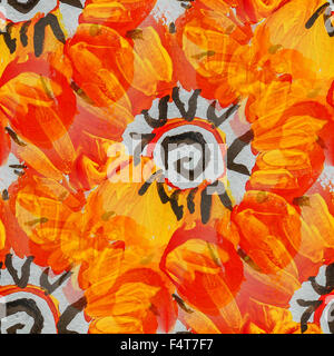 nahtlose leuchtend orangefarbene Blume Hintergrund Aquarellpinsel Farbe Wasser abstrakte Kunst Stockfoto