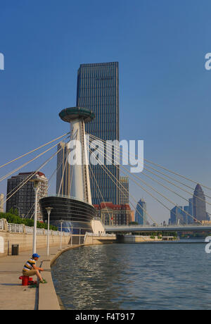 China, Tianjin, Stadt, Chingfen Brücke, Fluss Hai Stockfoto