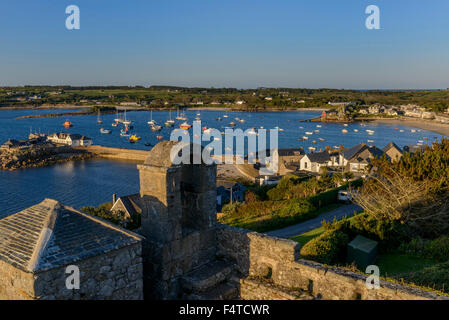 Hugh Town aus dem Star Castle Hotel gesehen.St Mary. Scilly-inseln.. England Cornwall.de Stockfoto