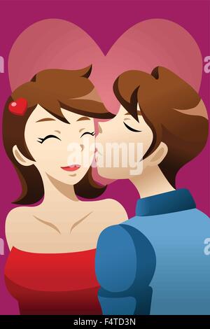 Eine Vektor-Illustration der junge Mann seine Freundin küssen Stock Vektor