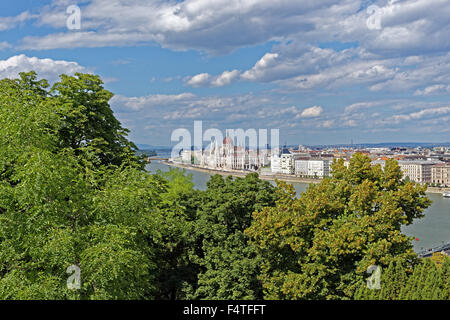 Mount Buda, Clark Adam ter, Clark Ádám Platz, Parlamentsgebäude, der Donau Stockfoto