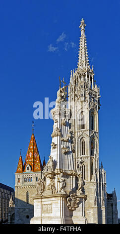 Buda, Dreifaltigkeitssäule, Matyas Templom, Matthäus Kirche zu montieren Stockfoto